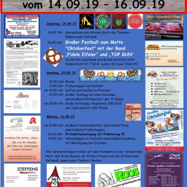 Kirmes 2019 der Ortsvereine Vettweiß vom 14.09. – 16.09.2019