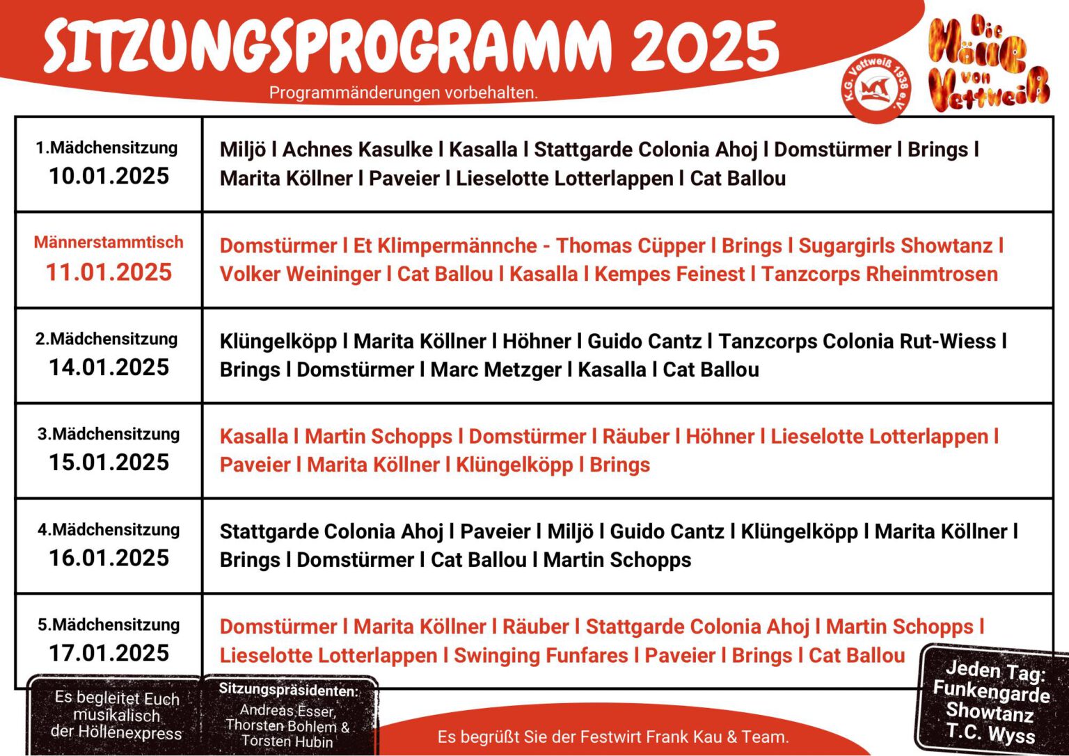 Programm Übersicht 2025 Vettweißer KG 1938 e.V.